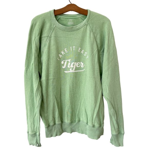 Aerie Take It Easy Tiger Sweatshirt Women XS Crew Pullover Retro Loungewear - Picture 2 of 9
